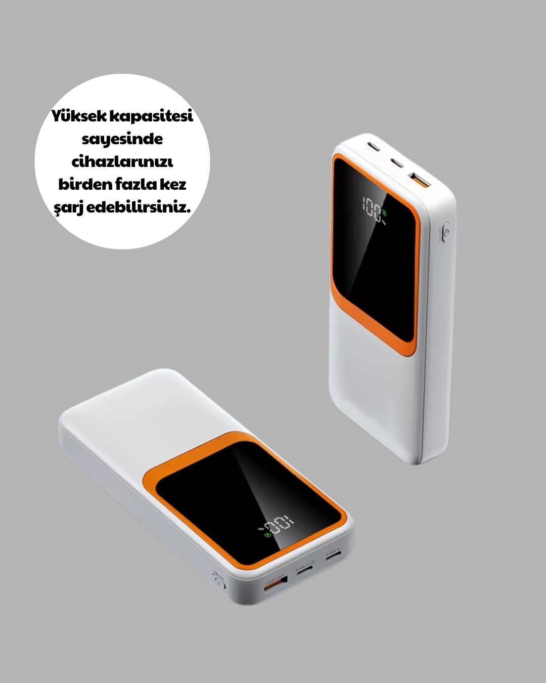 10000 mAh Taşınabilir Powerbank – Çift Çıkışlı Type-C ve Lightning Uyumlu - Görsel 3