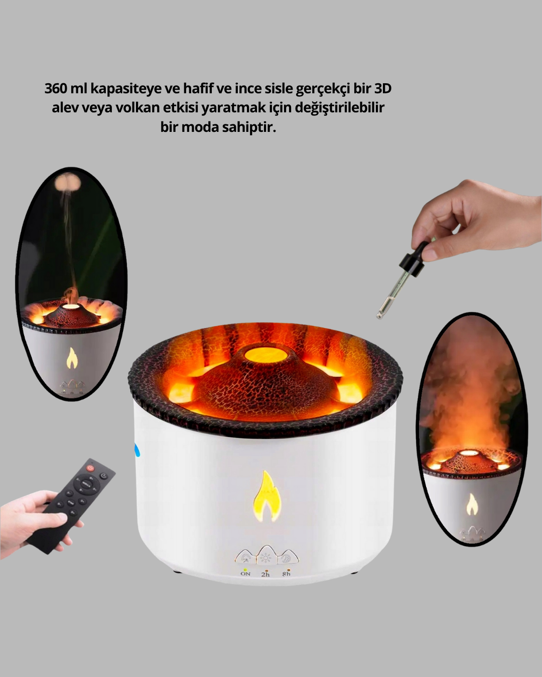 3D Alev Işıklı Aromaterapi Makinesi – 360 ml Su Kapasiteli Sessiz Difüzör - Görsel 3