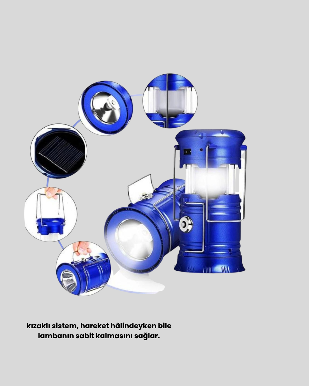 Güneş Enerjisiyle Çalışan Kamp Feneri Hafif Portatif Uzun Ömürlü - Görsel 3