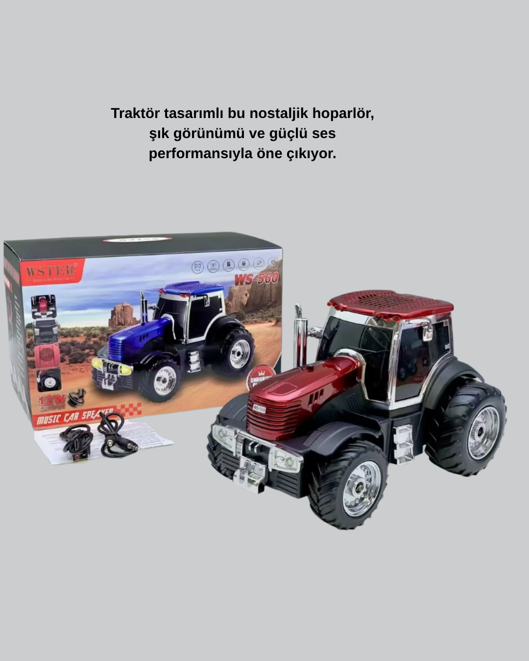 Bluetooth Nostaljik Traktör Hoparlör LED Işıklı 12W Güçlü Ses - Görsel 5