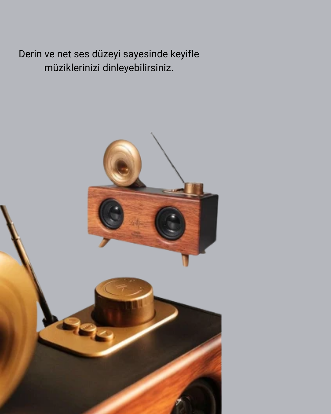 Çift Hoparlörlü Retro Bluetooth Speaker 1800mAh Bataryalı AUX USB SD Kartlı - Görsel 2