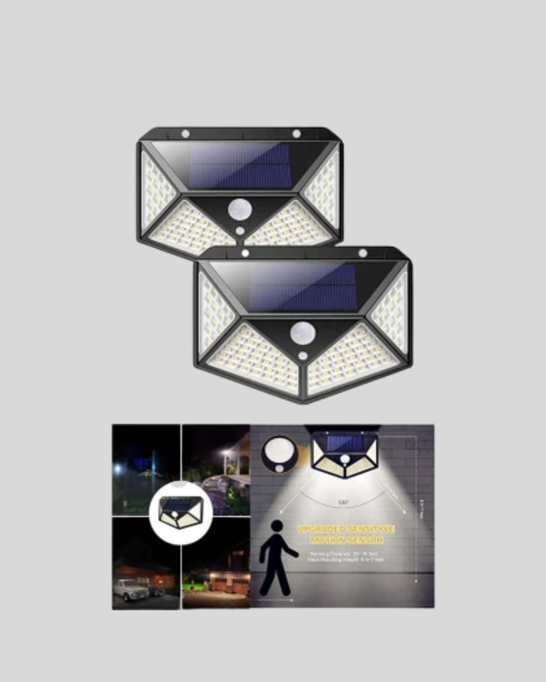 Solar Bahçe Lambası 100 LED Hareket Sensörlü Güneş Enerjili Aydınlatma - Görsel 3