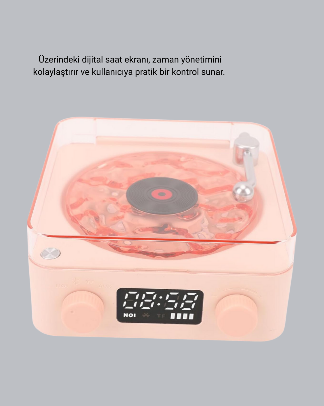 Bluetooth Hoparlörlü Gece Lambası Dijital Saatli Şeffaf Su Dalgası Işıklı Dekoratif - Görsel 3