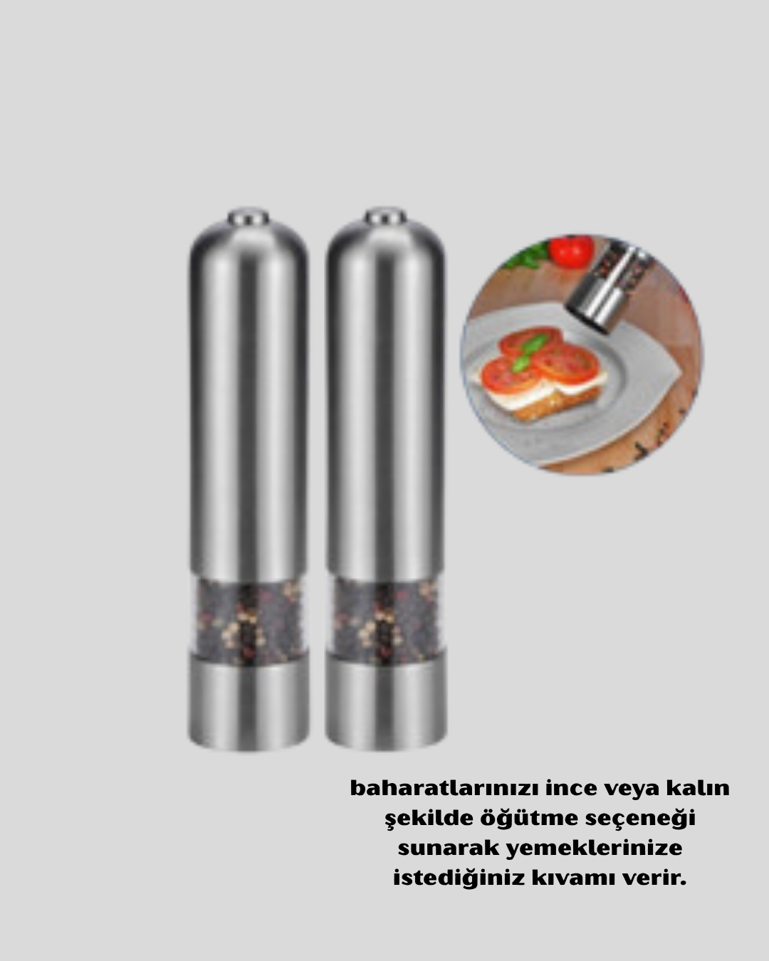 Elektrikli Tuz Karabiber Değirmeni – Paslanmaz Gövde LED Işıklı ve Ayarlanabilir Öğütme - Görsel 3