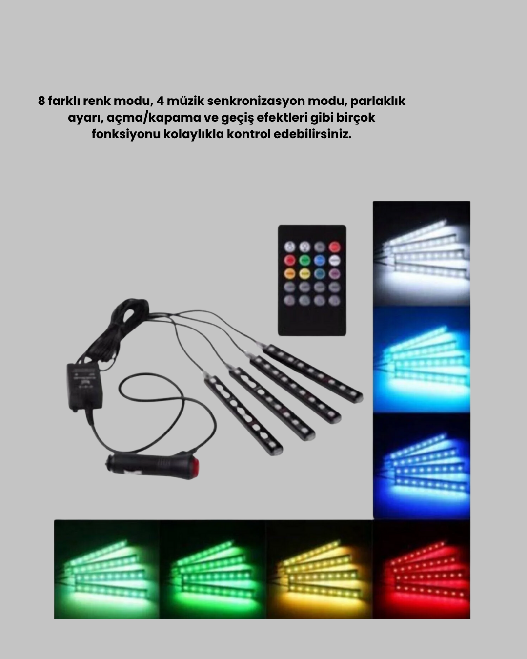 48 LED Araç İçi RGB Şerit Aydınlatma Müzik Senkron USB Kumandalı Set - Görsel 3