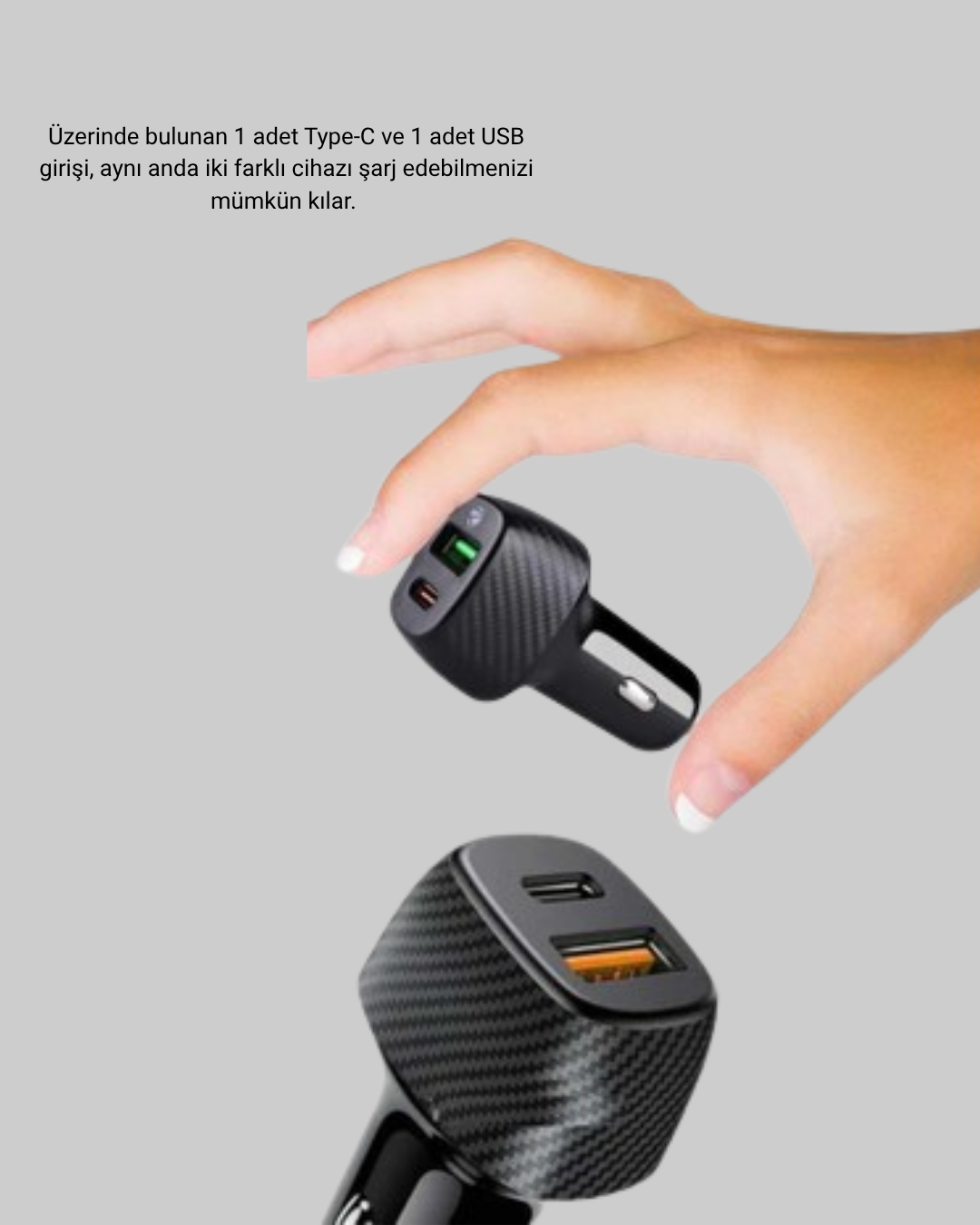 38W Araç Şarj Cihazı Type-C PD USB Hızlı Şarj Çift Port - Görsel 5