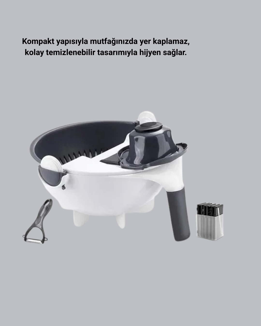 Çok Fonksiyonlu Döner Rende Süzgeç Hazneli Ergonomik Sebze Doğrayıcı - Görsel 4