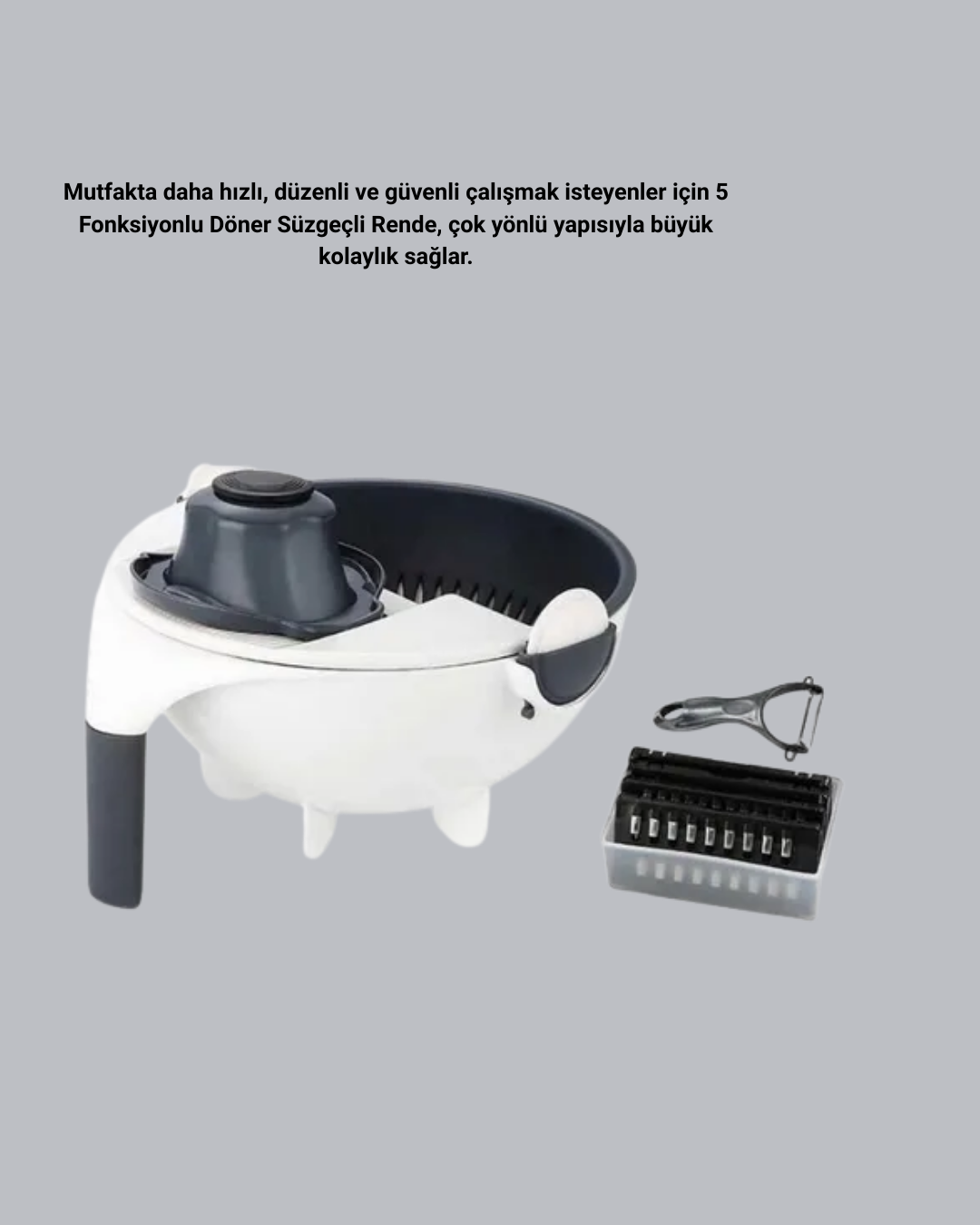 Çok Fonksiyonlu Döner Rende Süzgeç Hazneli Ergonomik Sebze Doğrayıcı - Görsel 5