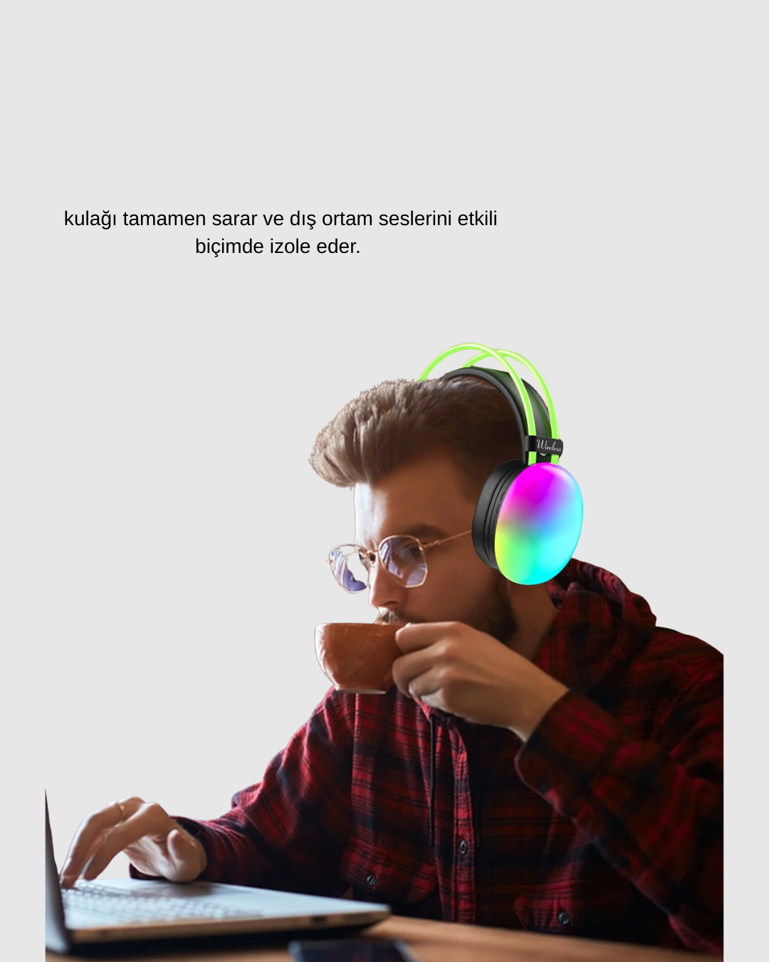 RGB Işıklı Kablosuz Kulaklık Bluetooth 5.3 800mAh Ergonomik IPX4 Dayanıklı - Görsel 5