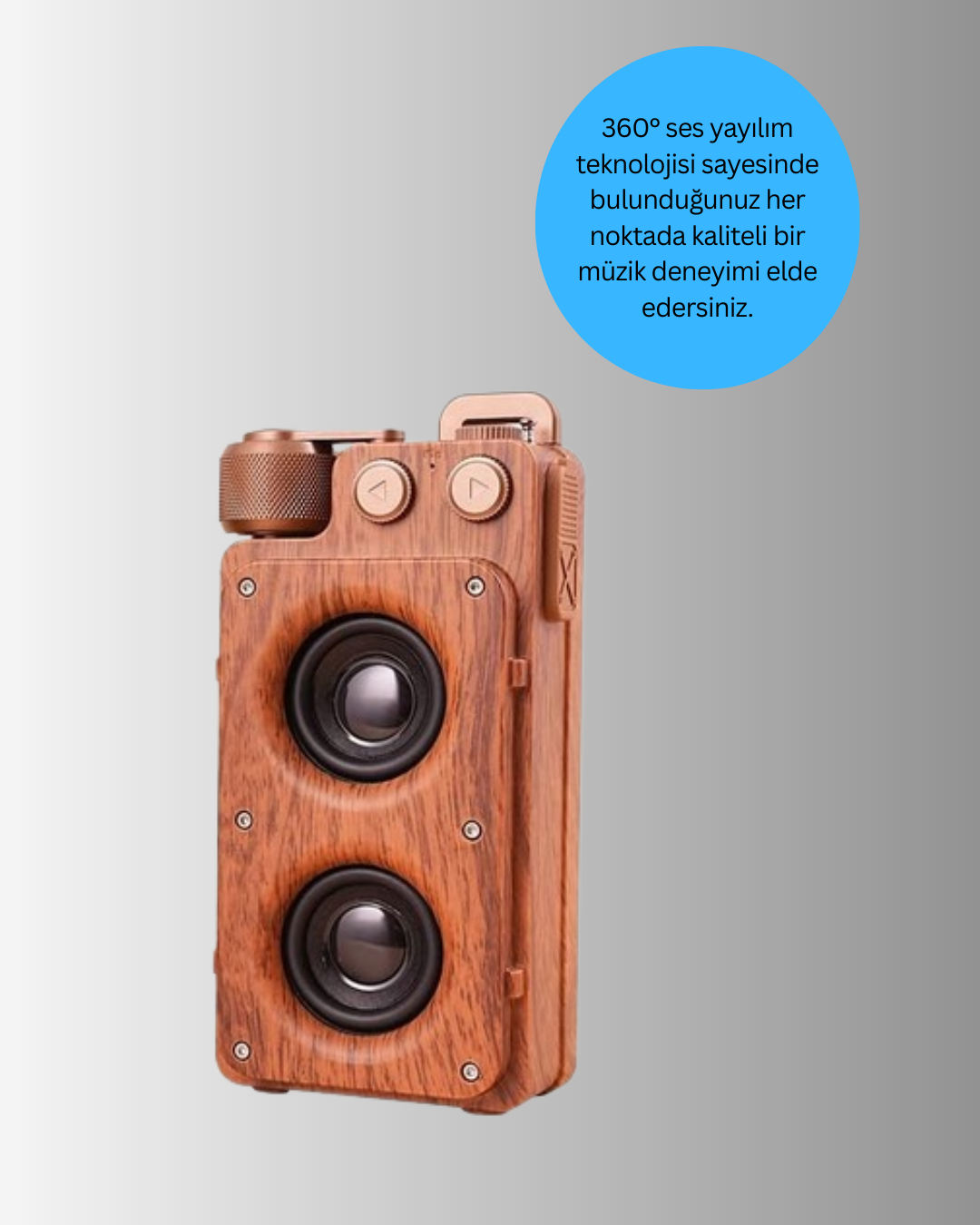 Vintage Tasarımlı Bluetooth Hoparlör Uzun Pil Ömürlü ve FM Destekli - Görsel 2