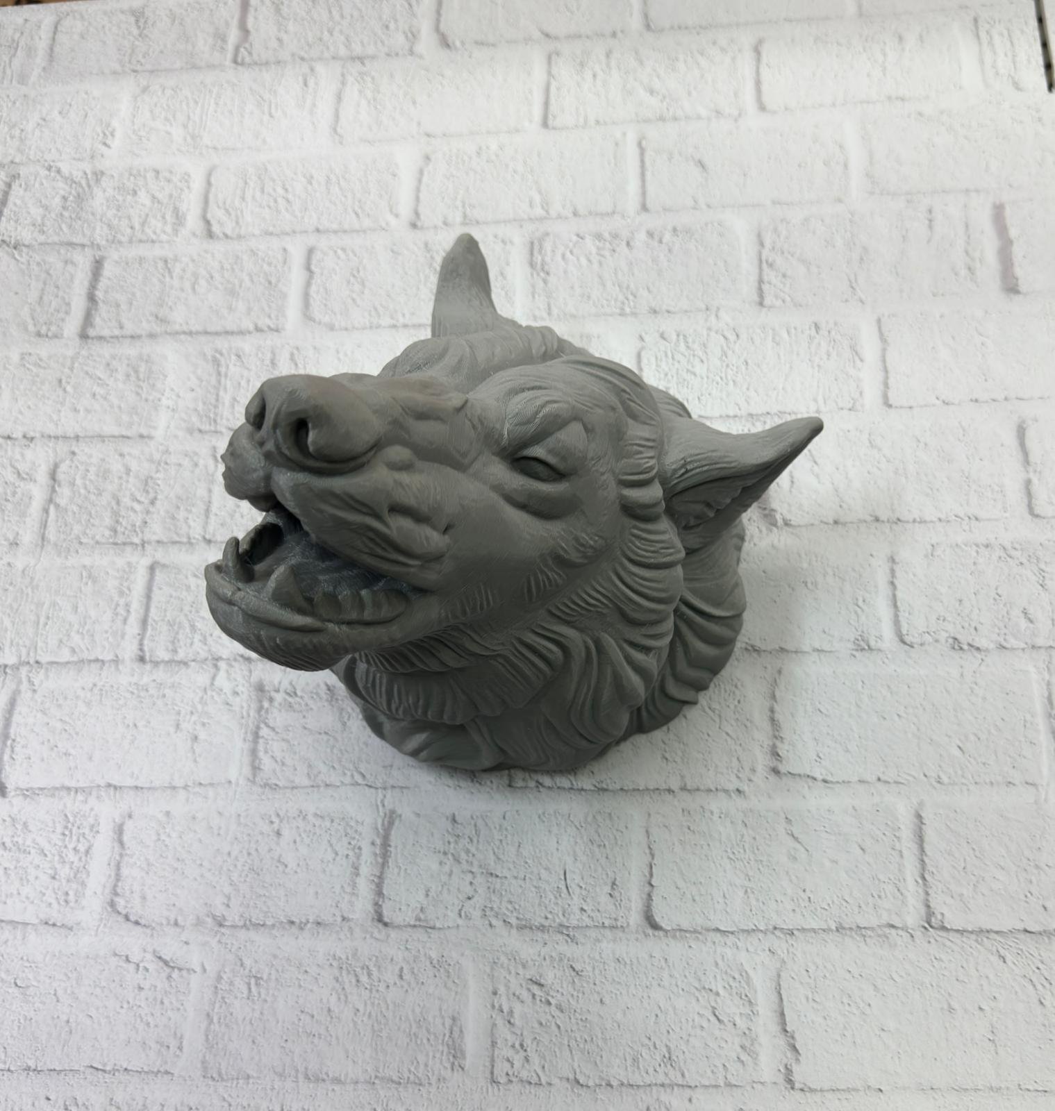 Gri Kurt Başı Figürü Duvar Tipi Dekoratif Heykel Hediyelik - Görsel 3