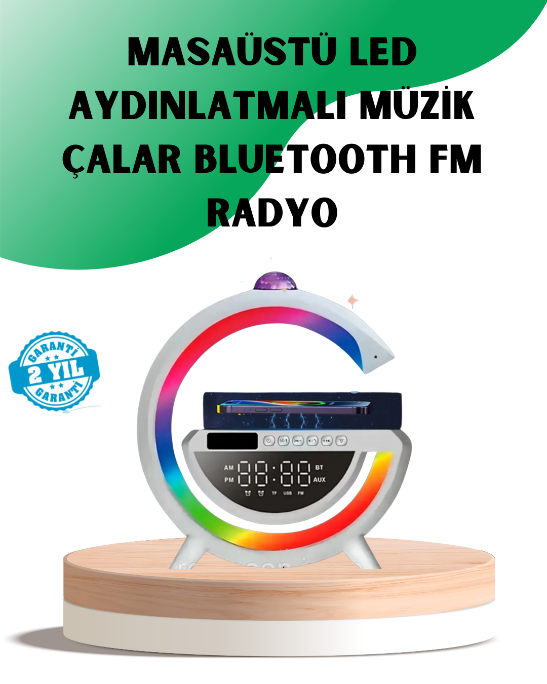 Aux TF Kart FM Destekli Dijital Saatli Kablosuz Şarjlı Hoparlör