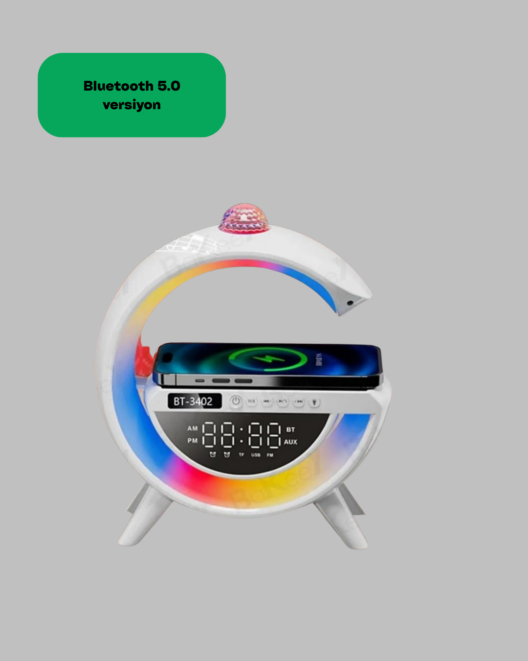 Aux TF Kart FM Destekli Dijital Saatli Kablosuz Şarjlı Hoparlör - Görsel 4
