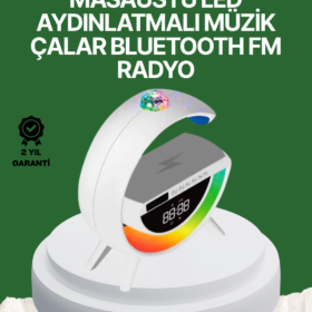 Dijital Saatli Kablosuz Şarj Destekli RGB LED Işıklı Bluetooth Ses Sistemi