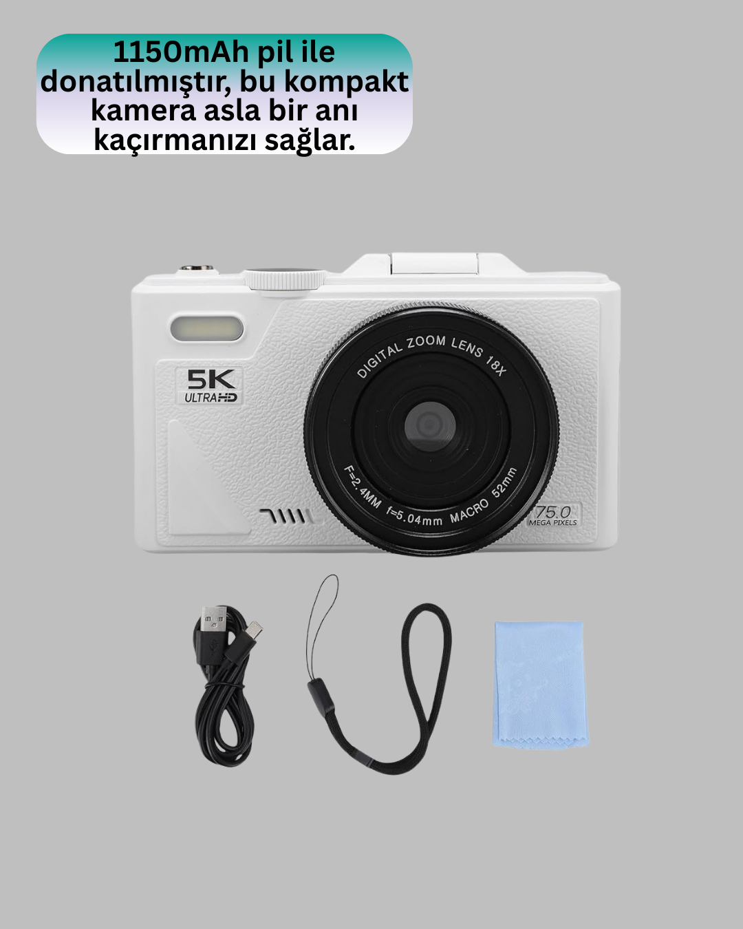 Taşınabilir 5K UHD Fotoğraf ve Video Kamera Otofokus WiFi - Görsel 2