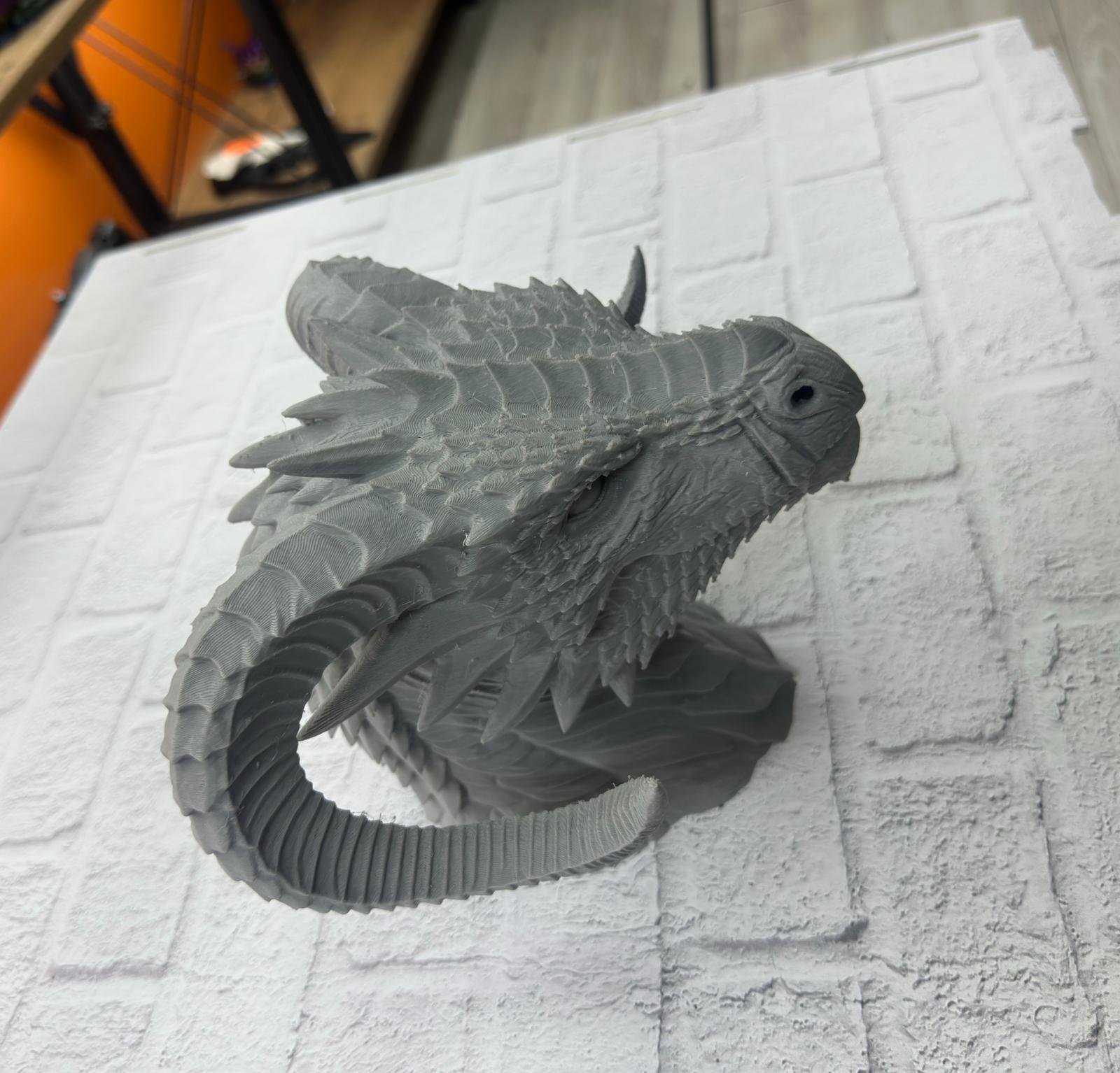 3D Ejderha Başı Heykeli Koleksiyonluk Dekoratif Figür 22x17 cm - Görsel 3