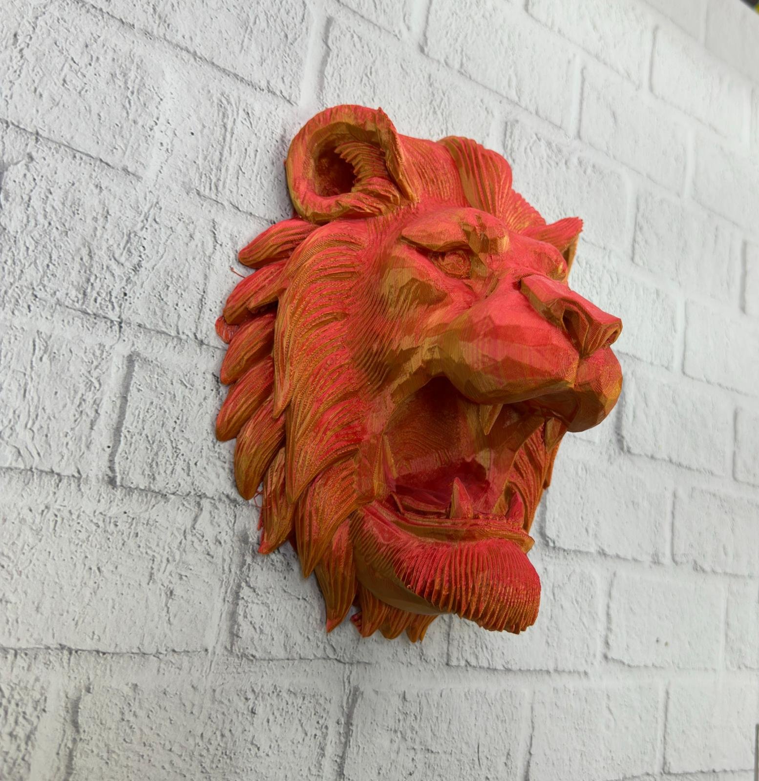 Özel Tasarım 3D Aslan Figürü Duvar Süsü Dekoratif Heykel 20x21 cm - Görsel 2