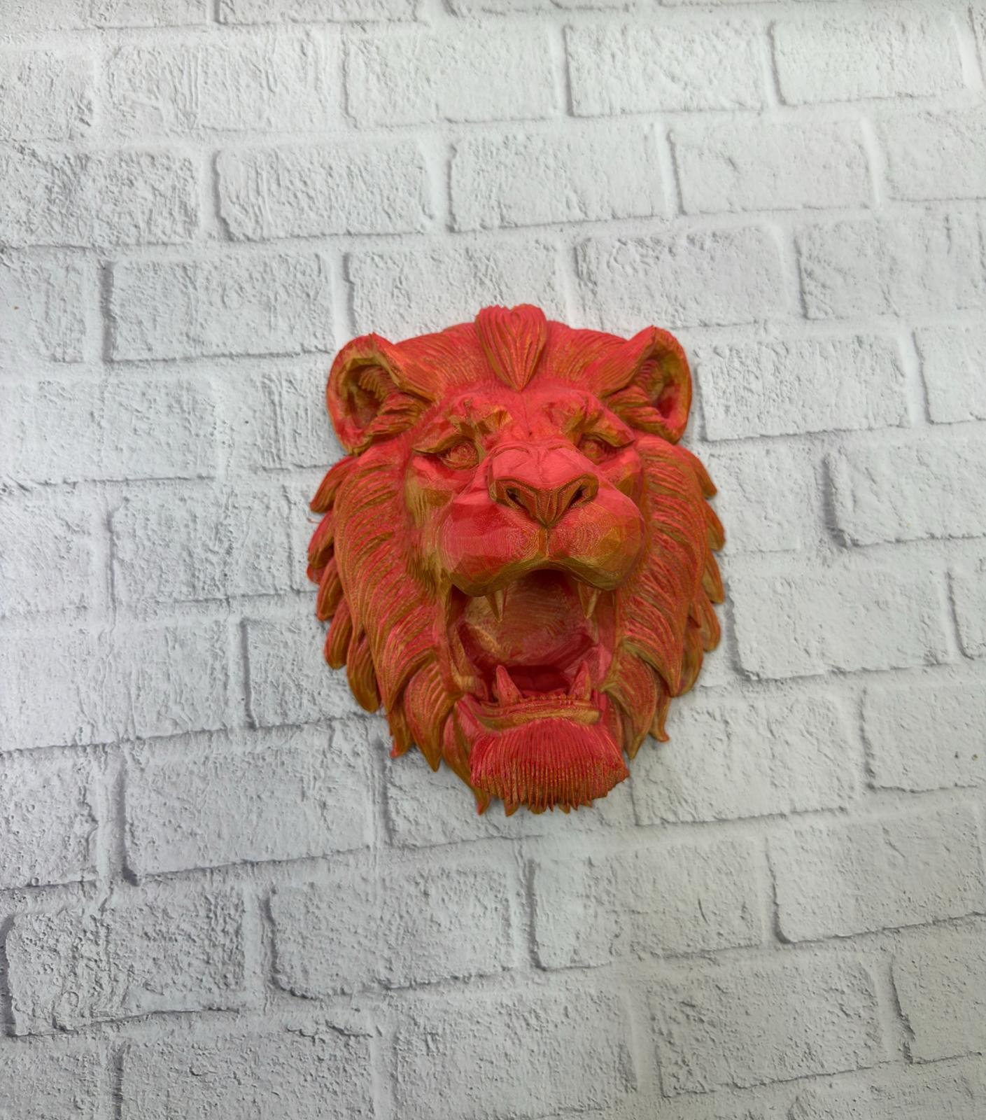 Özel Tasarım 3D Aslan Figürü Duvar Süsü Dekoratif Heykel 20x21 cm - Görsel 3