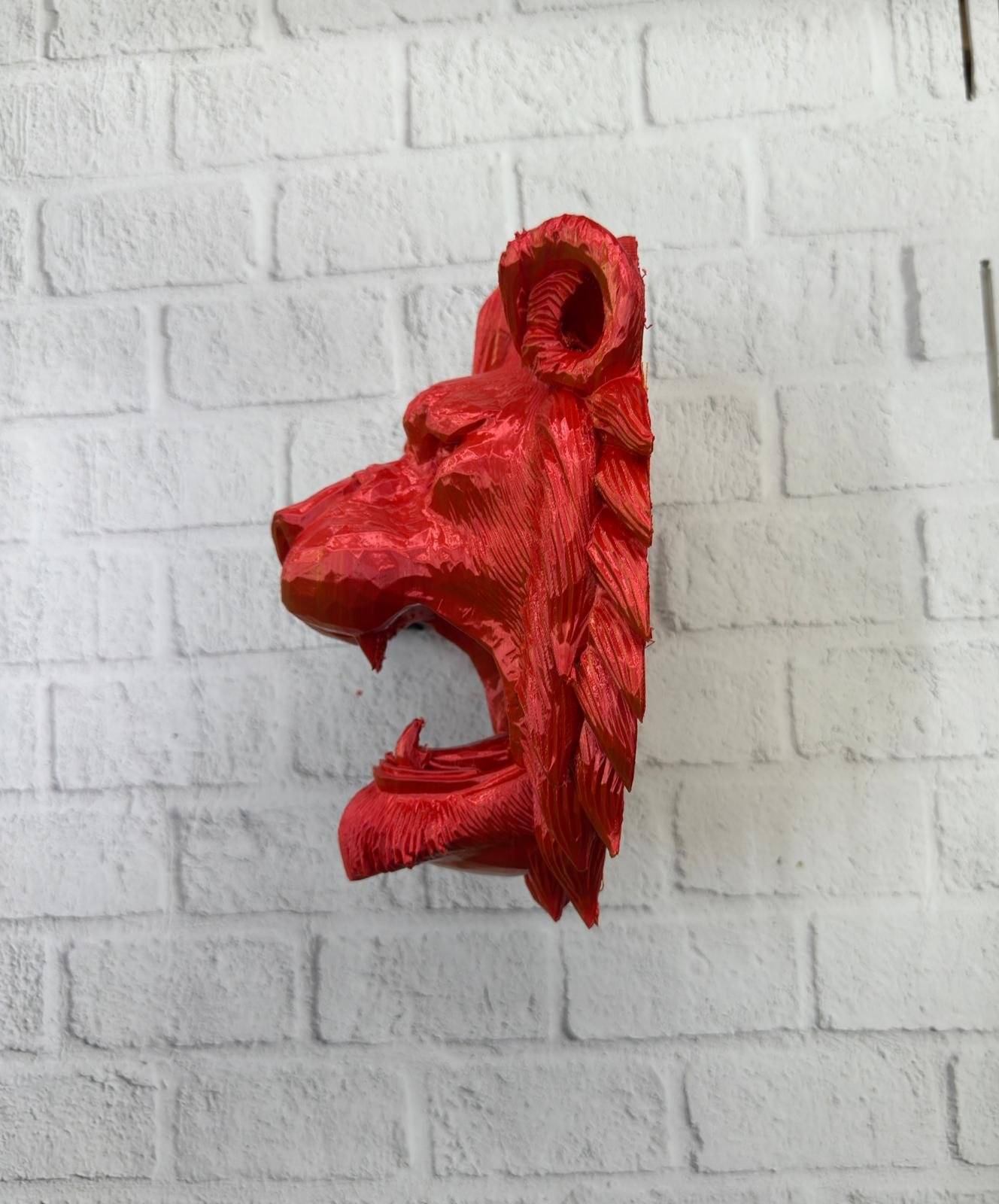 Özel Tasarım 3D Aslan Figürü Duvar Süsü Dekoratif Heykel 20x21 cm - Görsel 5