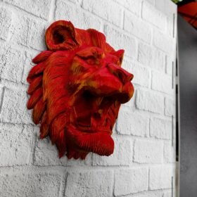 Dekoratif Asılabilir Aslan Başı 3D Duvar Heykeli Gold Red 20x21 cm