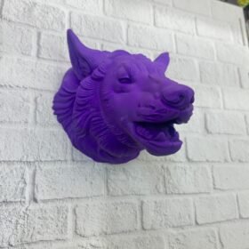 Mor Renk 3D Kurt Başı Duvar Dekoru Asılabilir Maskot Heykel 25x19 cm