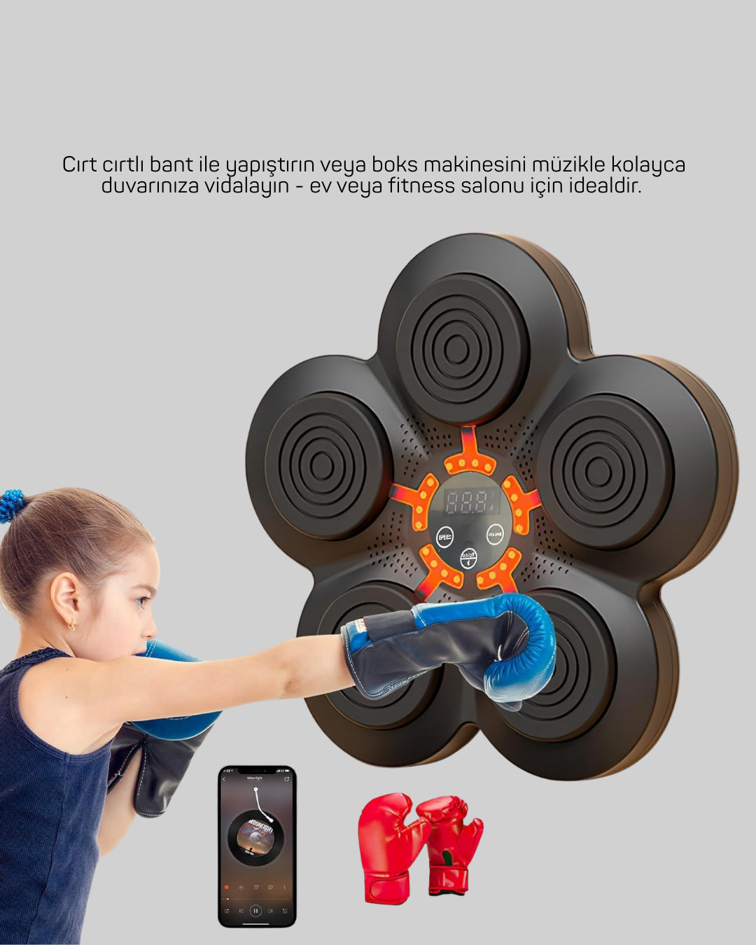 Ev Tipi Akıllı Boks Duvar Paneli Müzikli Bluetoothlu Refleks Geliştirme Cihazı - Görsel 5