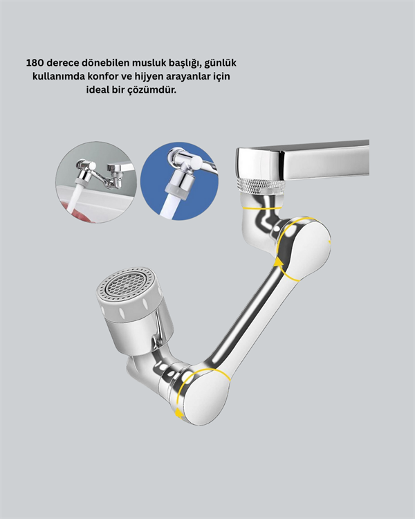 2 Modlu 1080° Dönebilen Musluk Başlığı Esnek 3 Eklemli Hareketli Tasarım - Görsel 2