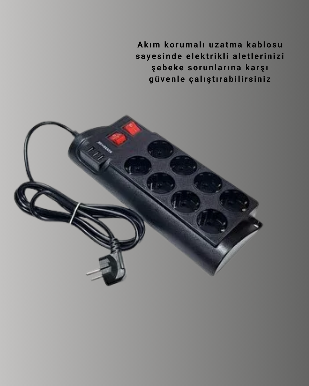 2 Metre Güçlü Çoklu Priz 8 Soket - Görsel 3