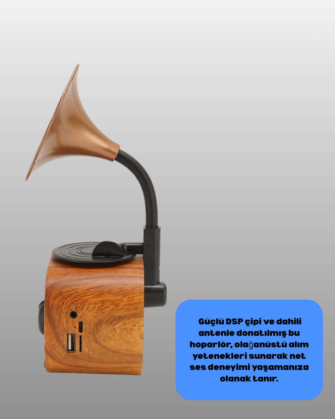 Taşınabilir Mini Retro Radyo Bluetooth Hoparlör USB SD AUX Destekli - Görsel 4