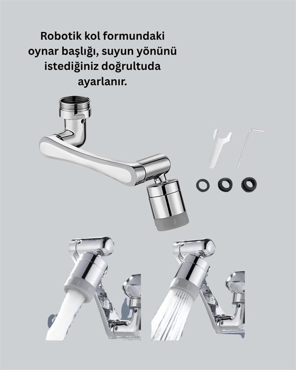 1080° Dönebilen Püskürtme Filtreli Musluk Başlığı Su Tasarruflu - Görsel 4