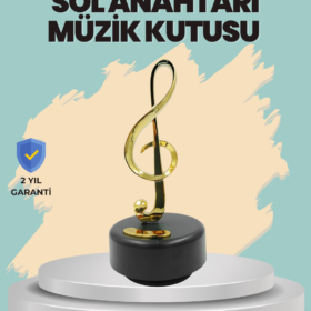 Altın Nota Sol Anahtarı Müzik Box Döner Mekanizmalı Hediyelik