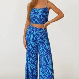 Kadın Dokuma Viskon Yırtmaç Detaylı Takım