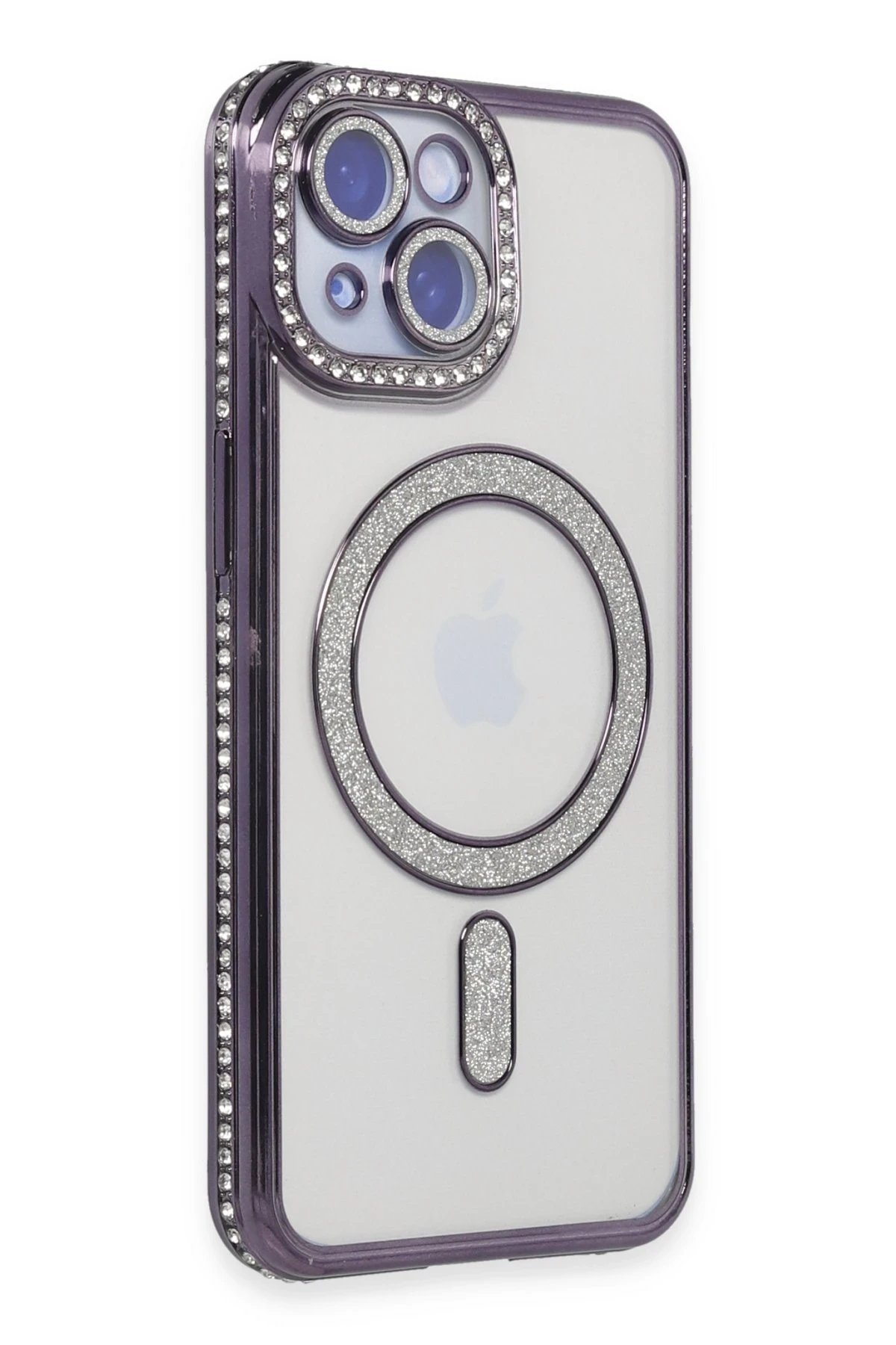 iPhone 15 Kılıf Joke Simli Magneticsafe Kılıf - Derin Mor-(5796)