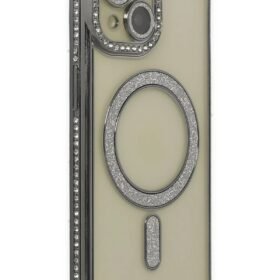 iPhone 15 Kılıf Joke Simli Magneticsafe Kılıf - Gri-(5796)