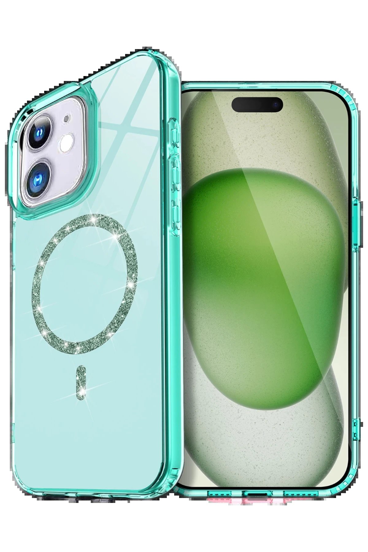Apple iPhone 11 Live Diamond Magsafe Kapak - Yeşil-(5796)