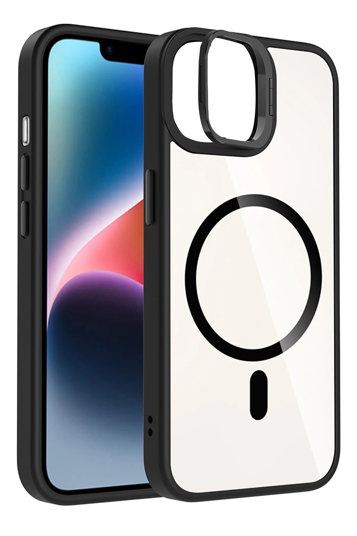 Apple iPhone 11 Remim Lensli Magsafe Standlı Kapak - Siyah-(5796) - Görsel 2