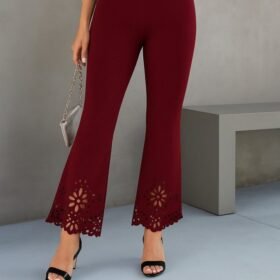 Kadın Yüksek Bel Paçaya Doğru Genişleyen Lazer çiçek Kesim Detaylı Ithal Krep Pantolon