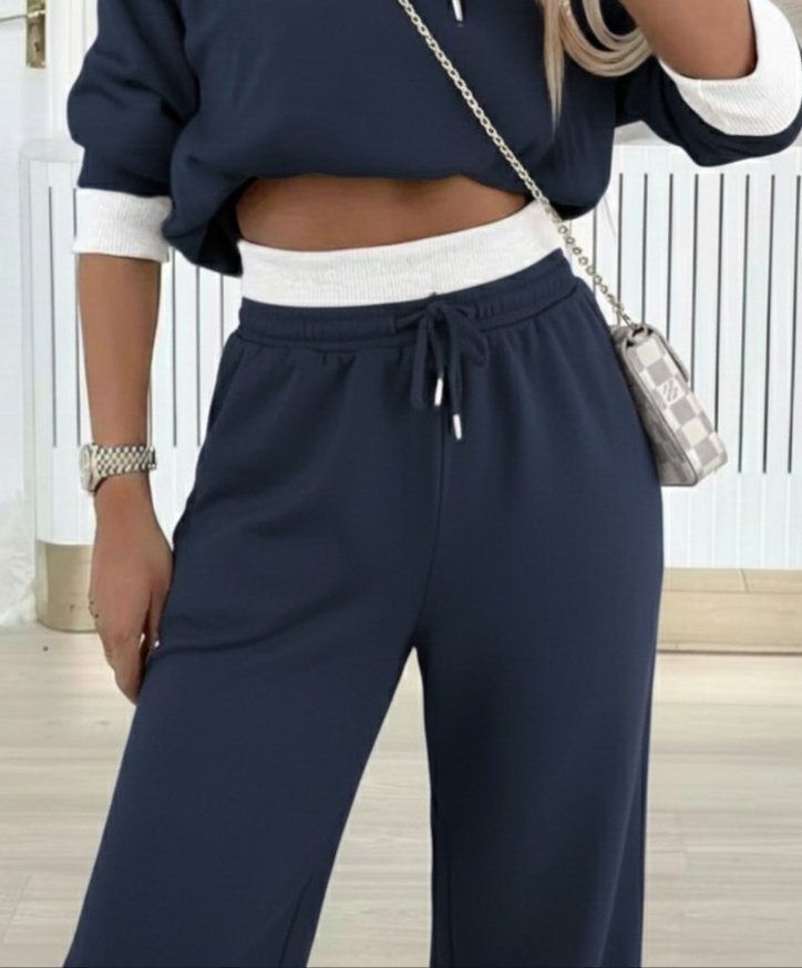 Kadın Uzun Kollu Kapşonlu Viskon Iki Iplik Füme Bluz Ve Pantolon Ikili Takım - Görsel 3