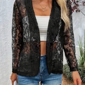 Kadın Uzun Kollu Yakalı önü Açık Dantelli Ceket