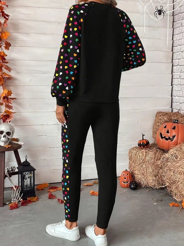 Kadın Uzun Kollu Bisiklet Yaka Desenli Viskon Iki Iplik Bluz Ve Pantolon Ikili Takım - Görsel 3