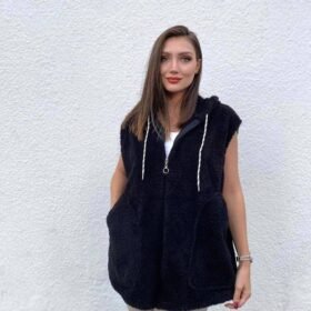 Kadın Kapüşon Ve Fermuar Detay Welsoft Kolsuz Yelek