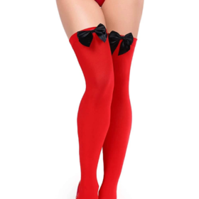 Siyah Fiyonklu Kırmızı Jartiyer Çorabı TM1213